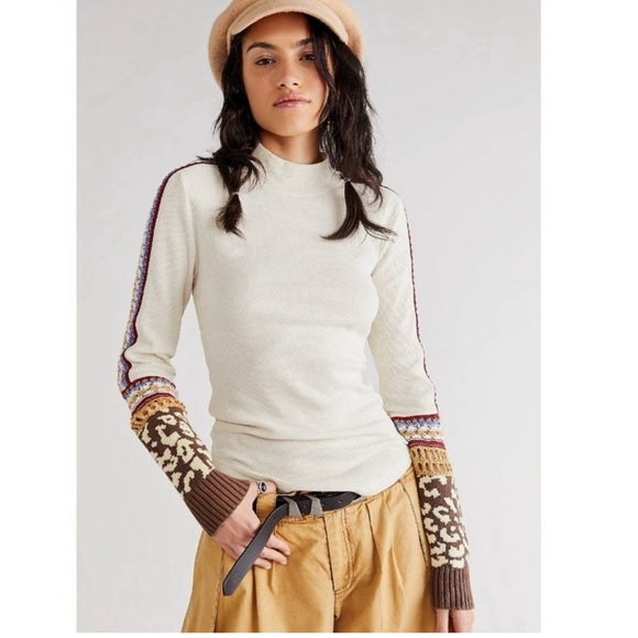 Free People Cream and Brown Long Sleeve Top - Picture 13 of 13